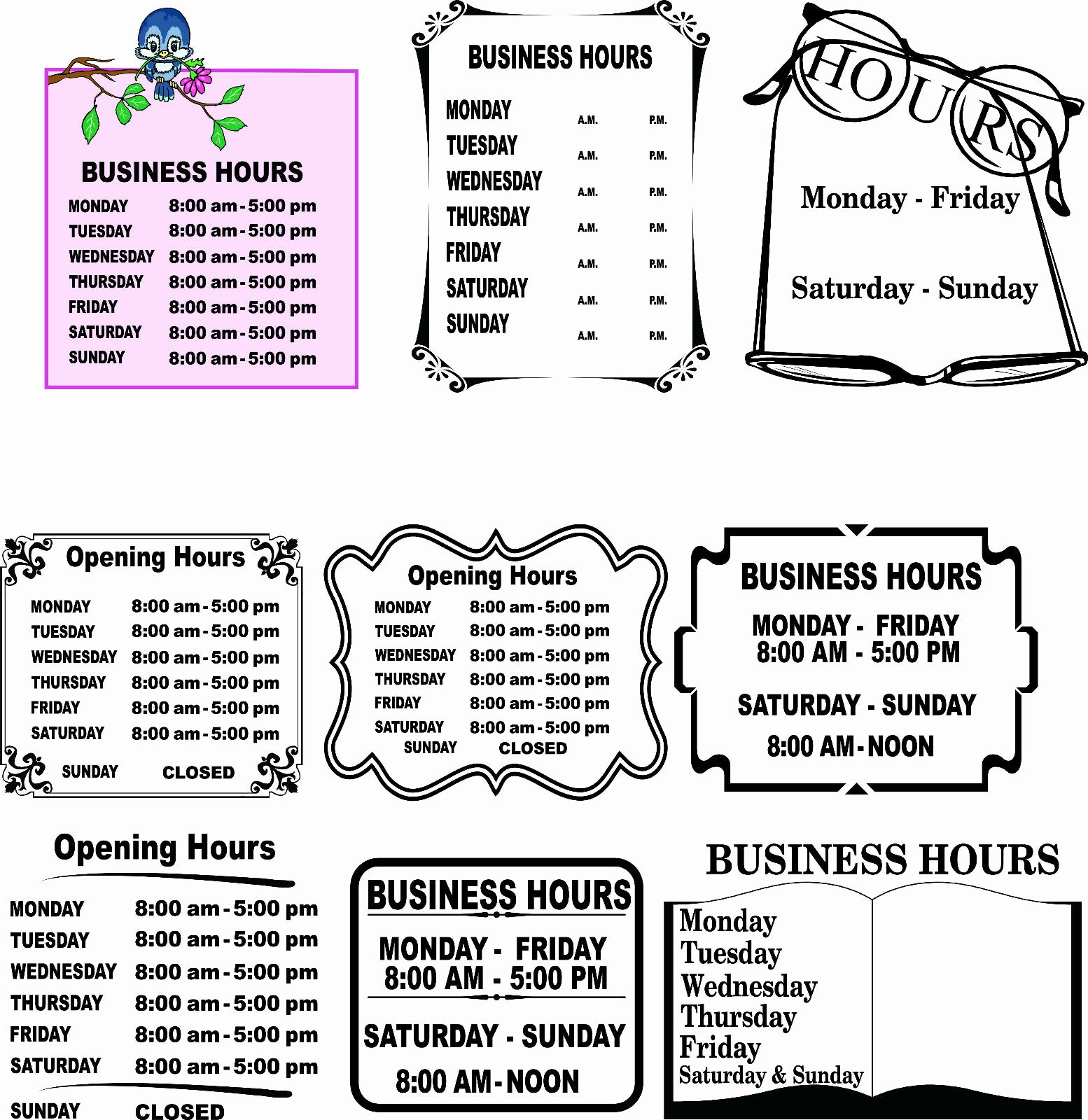 Business Hours Sign Template New 52 Business Hours Sign Templates Vector Clipart for Vinyl
