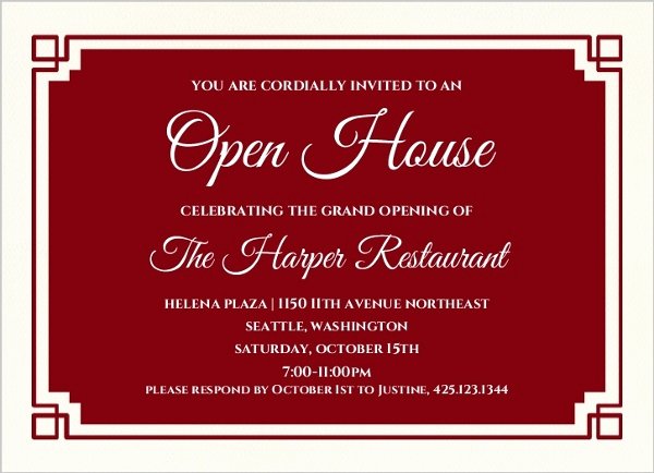 Business Open House Invitation Wording Awesome Red Geometric Border Corporate Open House Invitation