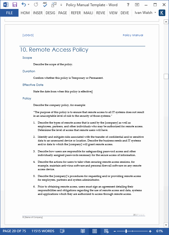 Business Process Template Word Awesome Policy Manual Template – Ms Word with Free Checklists
