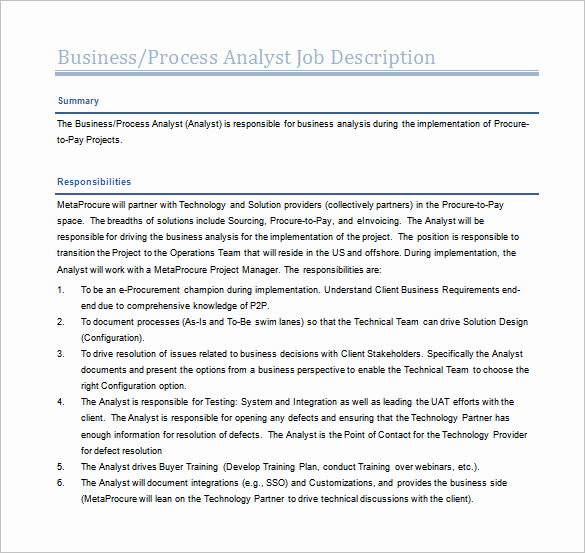 Business Process Template Word Elegant 11 Business Analyst Job Description Templates – Free