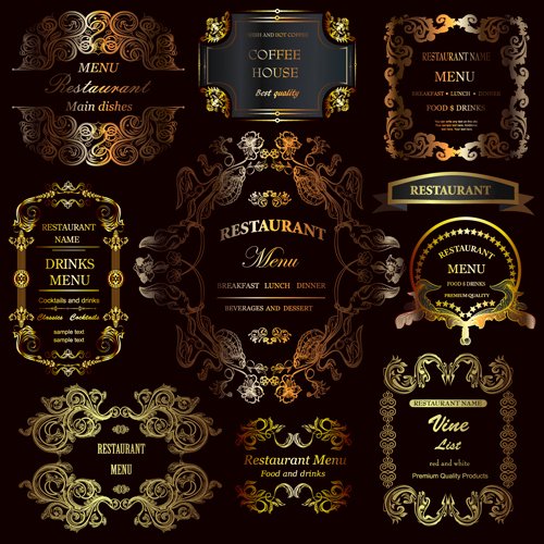 Business source Label Templates Beautiful Golden ornament Labels with Vintage Frames Vector 03 Free