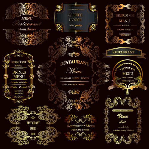 Business source Label Templates Beautiful Golden ornament Labels with Vintage Frames Vector 03 Free