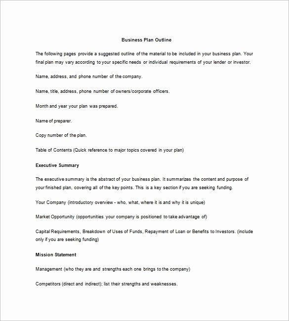 Business Summary Example Best Of Business Plan Outline Template 22 Free Sample Example