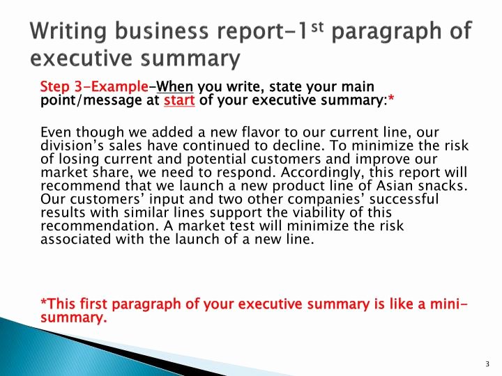 Business Summary Example Inspirational Ppt Writing Business Report 1 St Paragraph Of Executive