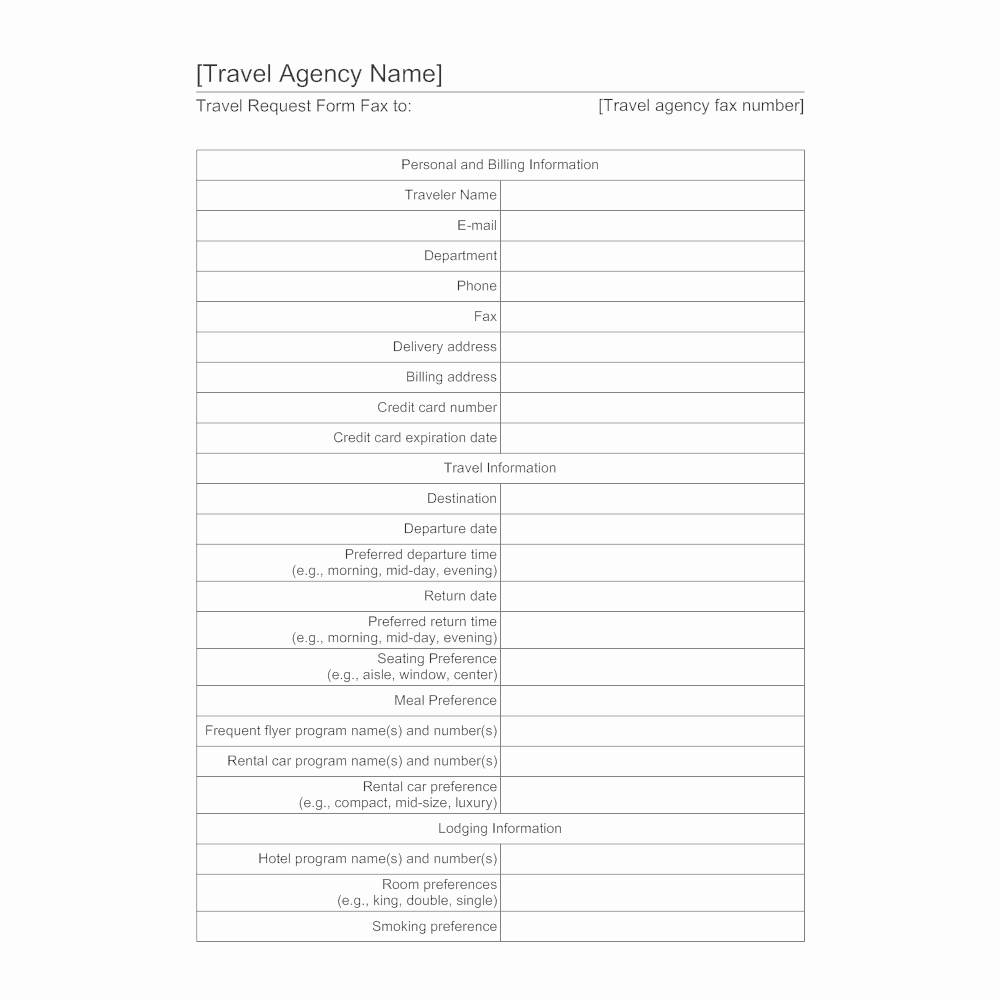 Business Travel Request form Beautiful Travel Agency form