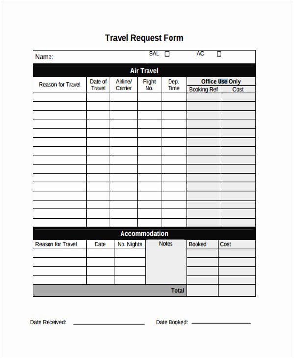 Business Travel Request form Best Of Travel form formats