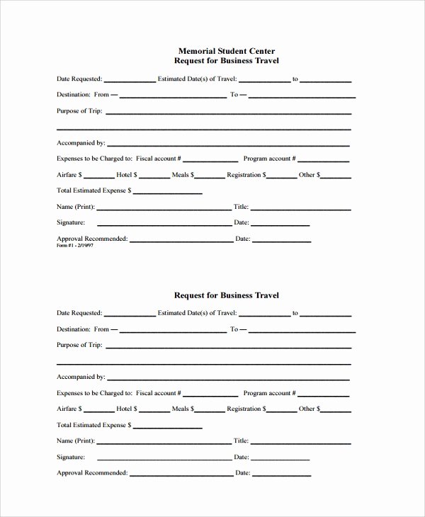 Business Travel Request form Inspirational Sample Travel Request form 9 Free Documents Download In