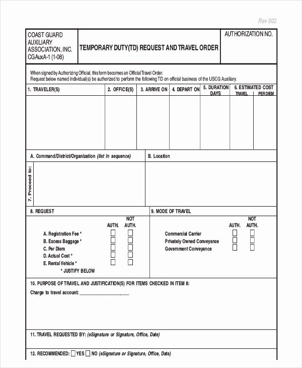 Business Travel Request form Template Fresh 10 Travel order forms Free Samples Examples format
