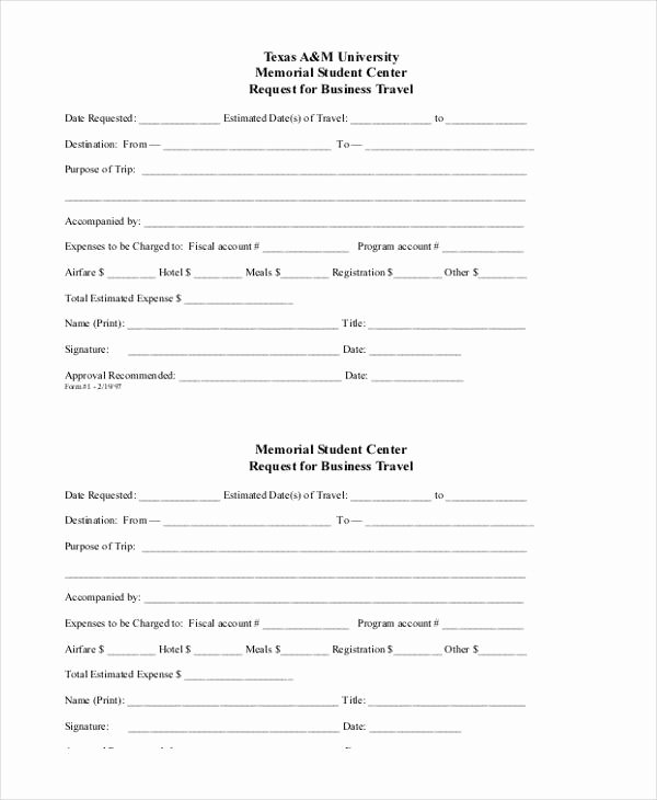 Business Travel Request form Template New Sample Travel Request form
