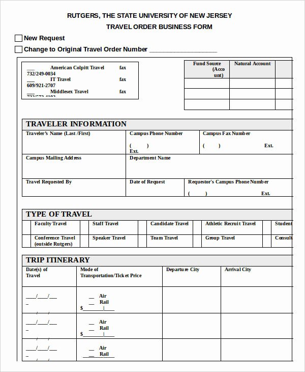 Business Travel Request form Template Unique 7 Travel order forms Free Word Pdf format Download