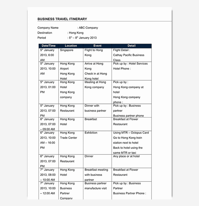 Business Trip Itinerary Template Fresh Business Travel Itinerary Template 23 Word Excel &amp; Pdf