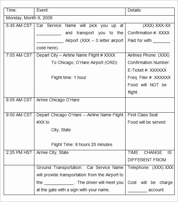 Business Trip Itinerary Template Lovely Sample Holiday Itinerary Template 7 Documents Download