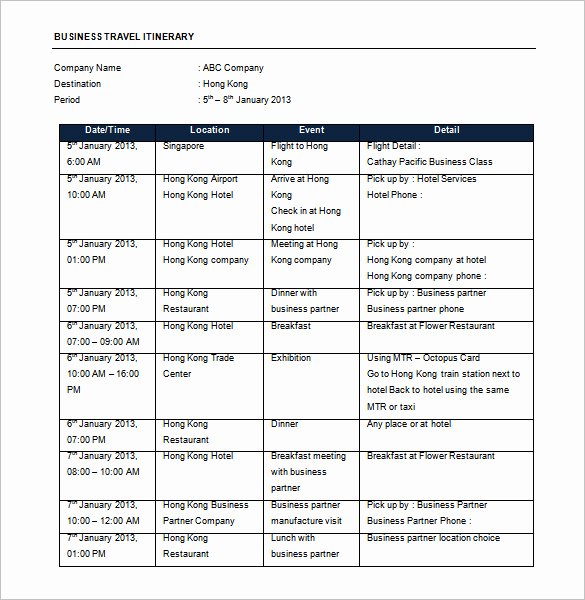 Business Trip Itinerary Template Unique 16 Travel Schedule Templates Free Word Excel Pdf