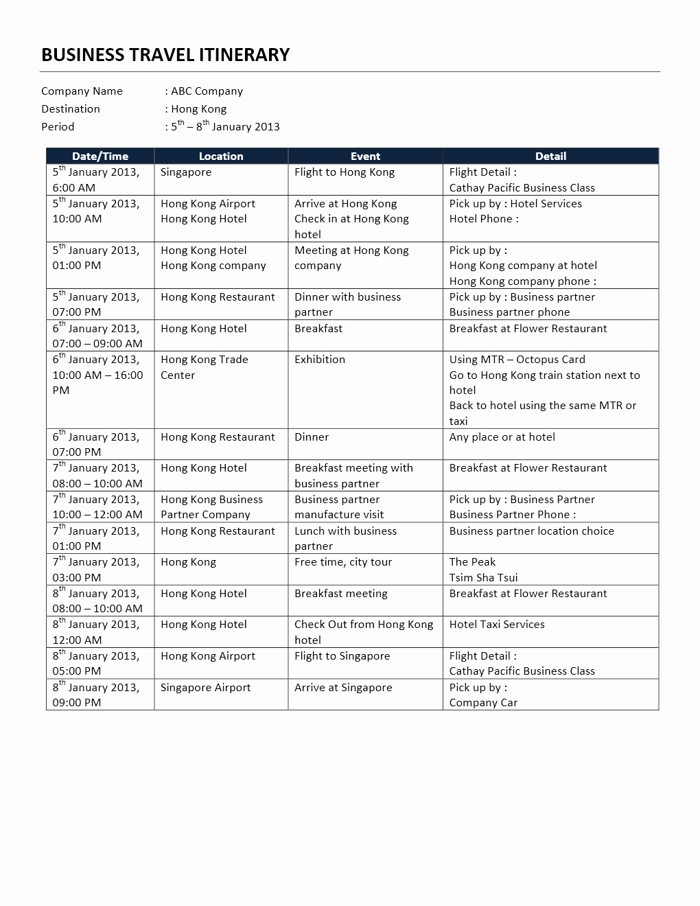 Business Trip Itinerary Template Unique Business Trip Itinerary