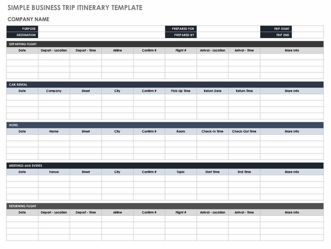 Business Trip Itinerary Template Unique Free Itinerary Templates