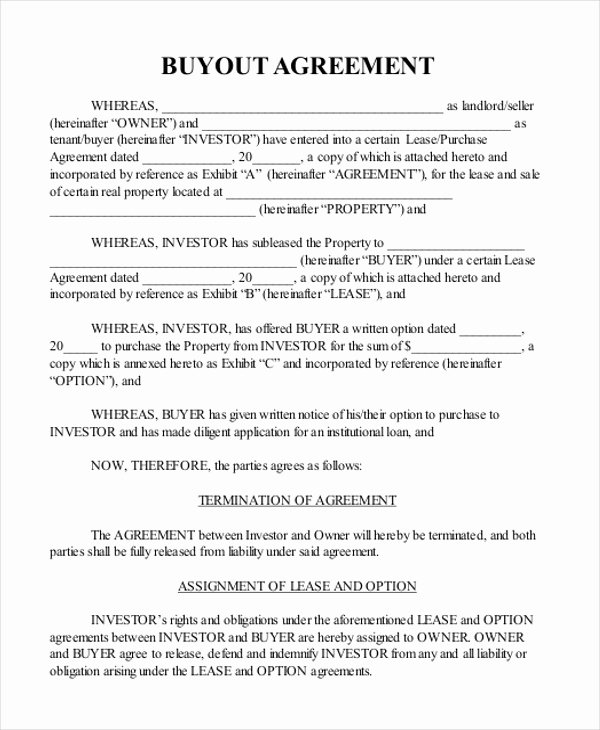 Buyout Agreement Template Elegant Sample Real Estate Agreement form 8 Free Documents In Pdf