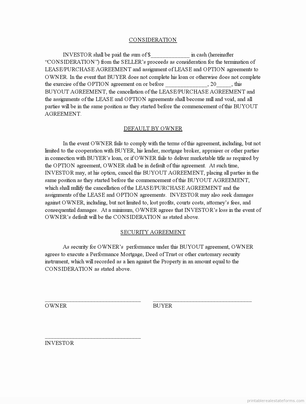 Buyout Agreement Template Fresh Free Buyout Agreement form