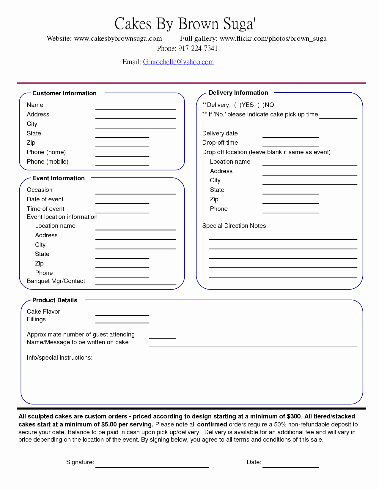 Cake Contract Template Beautiful Cake order Contract Banquet event order form