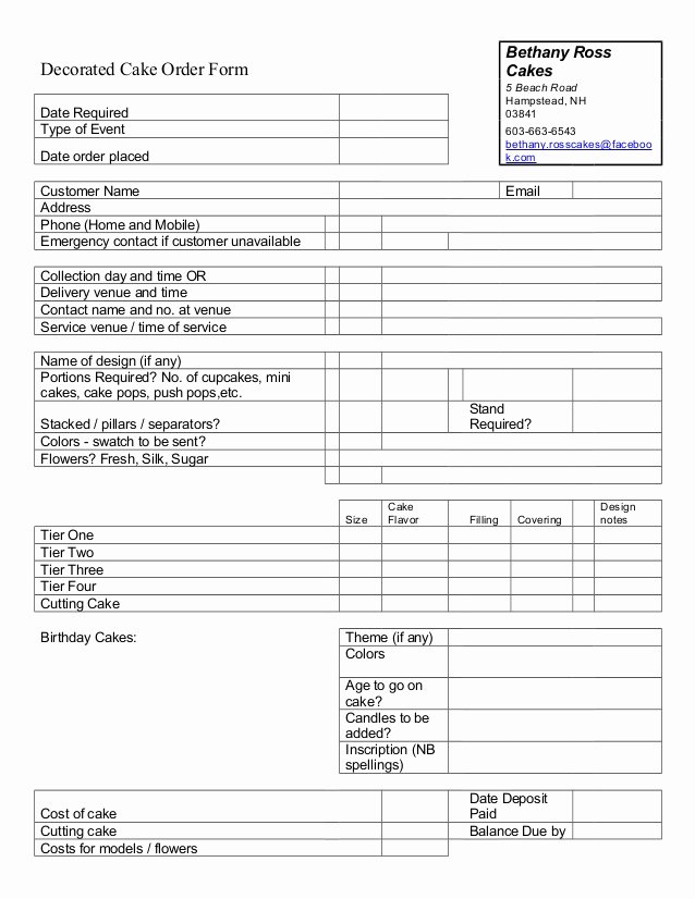 Cake Contract Template Beautiful Cake order form