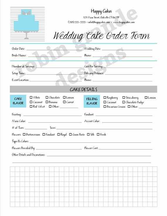 Cake Contract Template Beautiful Custom Cake Decorator Wedding Cake order form Contract for