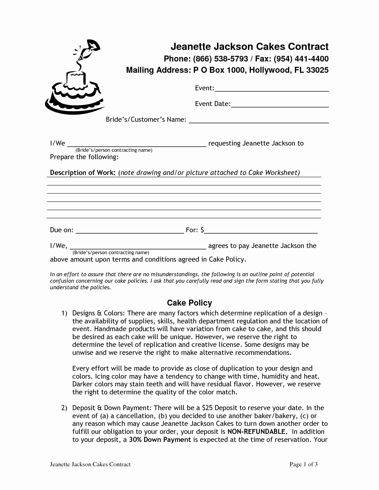 Cake Contract Template Best Of Wedding Cake Contract Pdf Being Creative