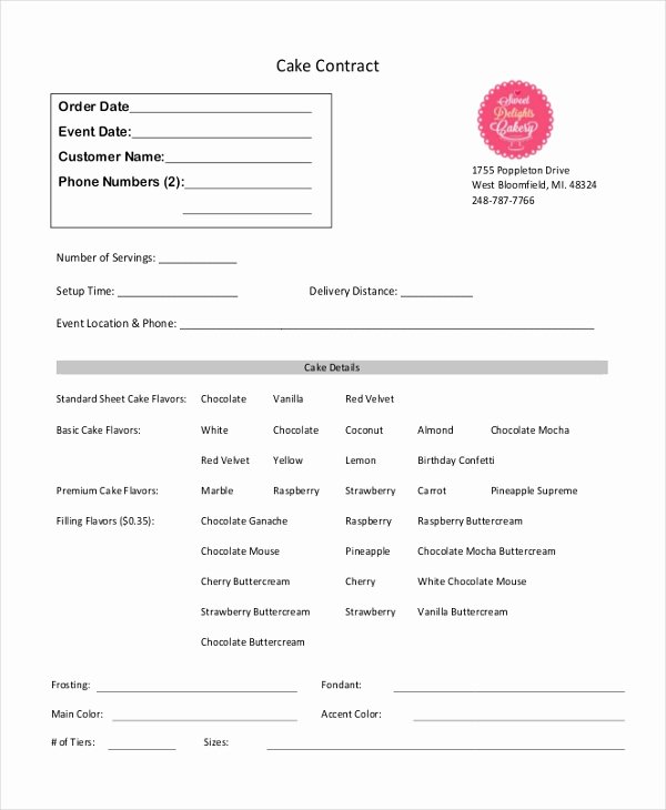 Cake Contract Template Inspirational Sample Cupcake order form 10 Free Documents In Pdf