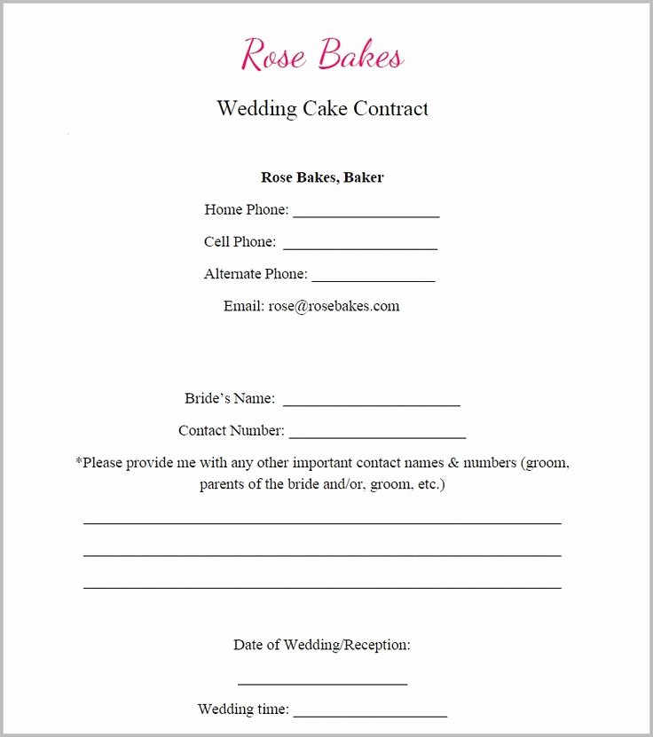 Cake Contract Template New Generic Blank Wedding Cake Contract