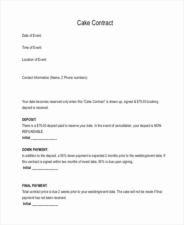 Cake Contract Template Unique Sample Cake order form 10 Free Documents In Word Pdf