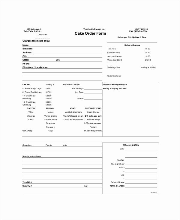 Cake order form Template Beautiful Sample Free Printable order form 9 Examples In Word Pdf