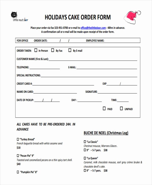 Cake order form Template Elegant 10 Cake order forms Free Samples Examples format