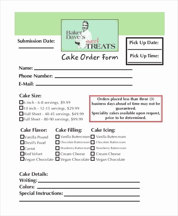 Cake order form Template Elegant order form Samples Examples Tempales 7 Documents In