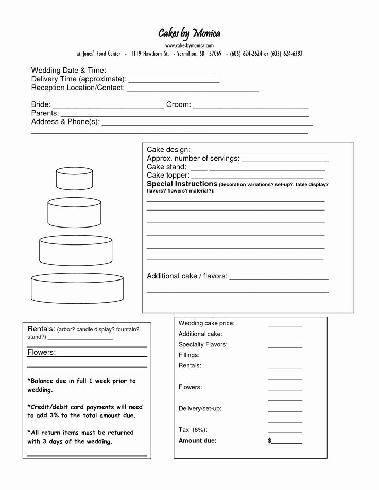 Cake order form Template Inspirational Cake order form Doc Cakepins Cake