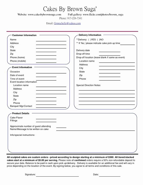 Cake order form Template Word Beautiful Cake order Contract Banquet event order form