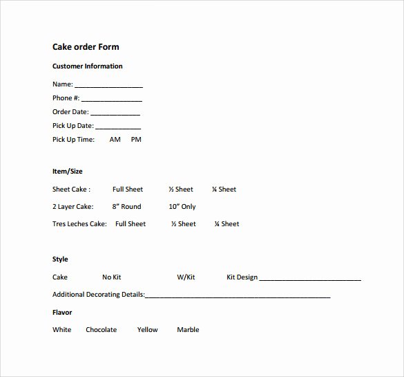 Cake order form Template Word Inspirational Sample Cake order form Template 16 Free Documents