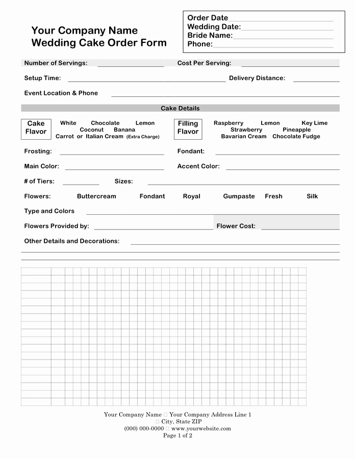 Cake order form Template Word New Wedding Cake order form In Word and Pdf formats