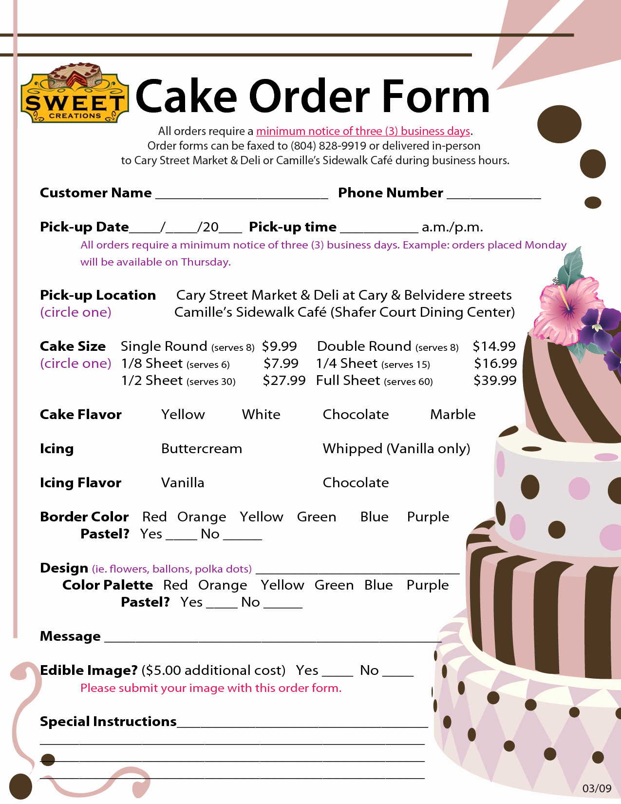 Cake order form Templates Microsoft Beautiful order forms Cake Negocios Pinterest