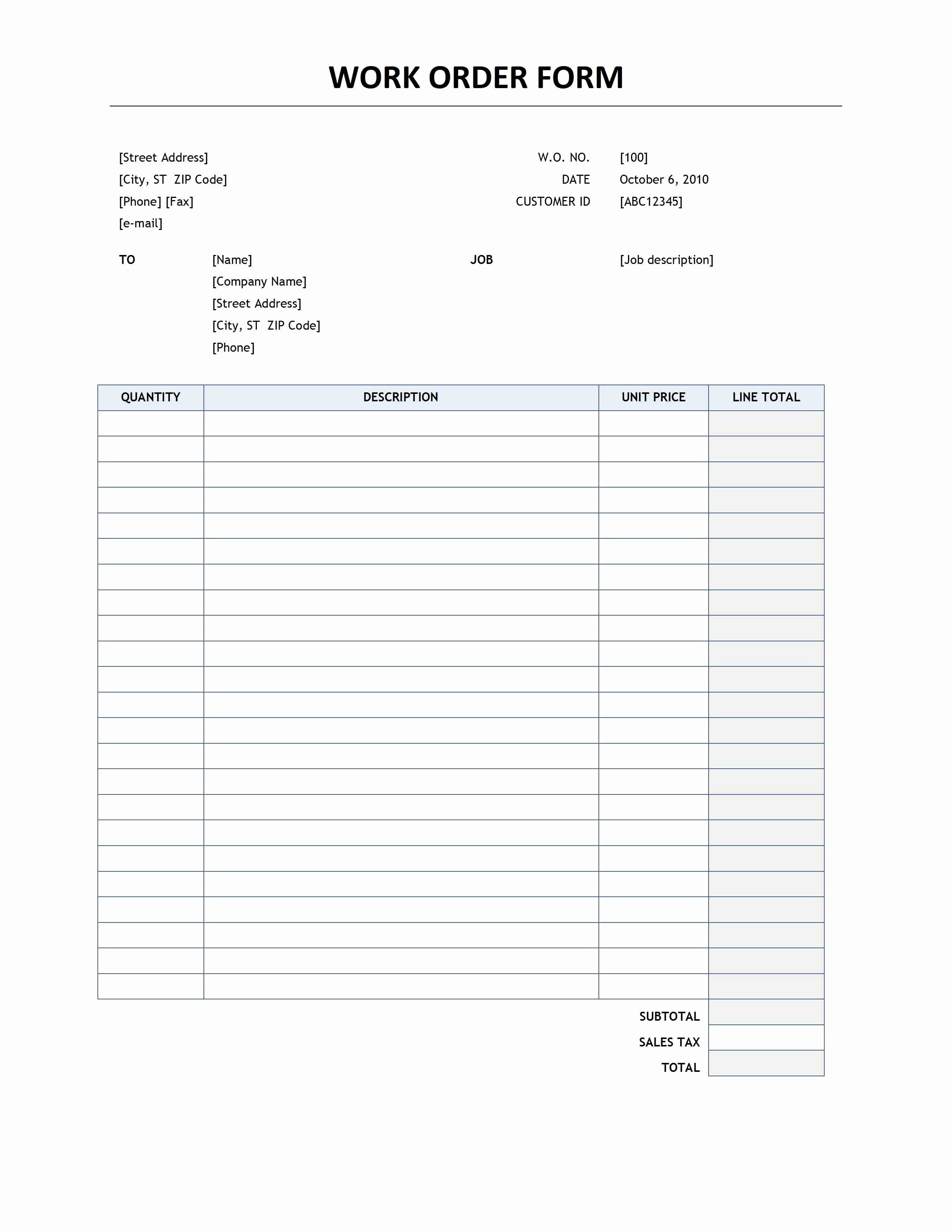 Cake order form Templates Microsoft Inspirational Work order form Template