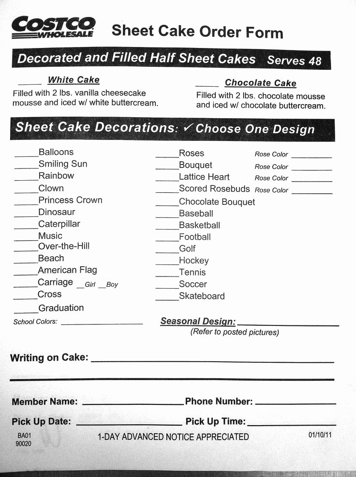 Cake order form Templates Microsoft Lovely Costco Cake order form Loren S Baby Shower