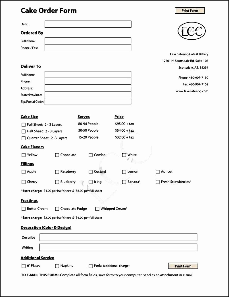 Cake order form Templates Microsoft Unique Cake order form Template Free