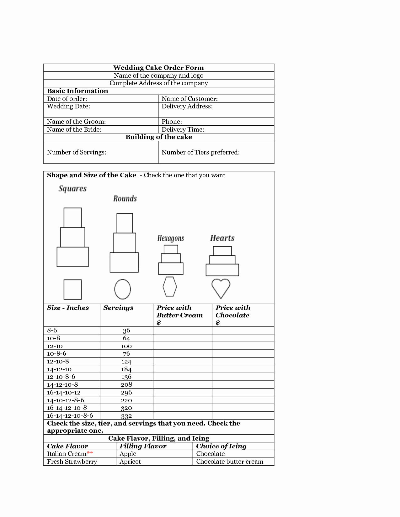 Cake order form Templates New Download Wedding Cake order form