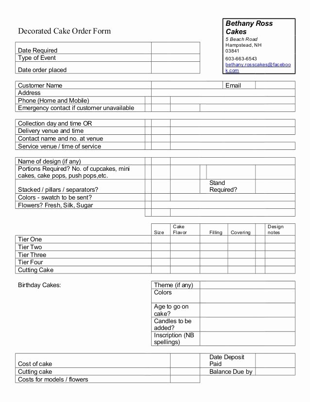 Cake order form Templates New Printable Cake order forms Cakepins