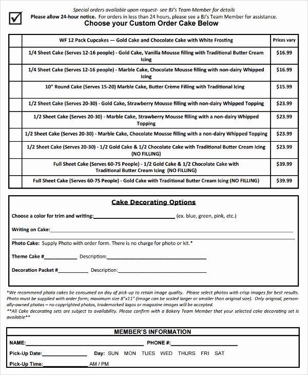 Cake order form Templates New Sample Cake order form Template 16 Free Documents