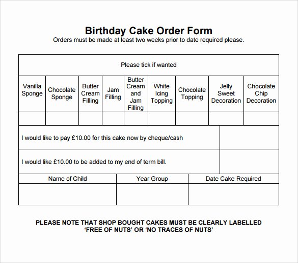 Cake order form Templates Unique Cake order form Template 13 Free Samples Examples