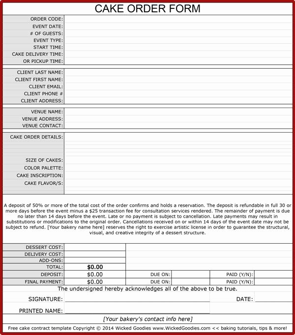 Cake order forms Printable Elegant How to Write A Cake Contract Sweets 4 Sweets