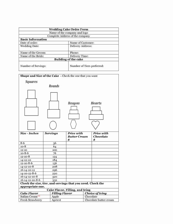 Cake order forms Printable Fresh Wedding Cake order form Idea In 2017