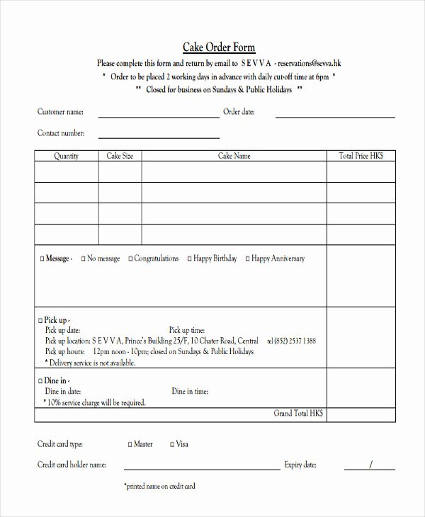 Cake order forms Printable Luxury 10 Cake order forms Free Samples Examples format