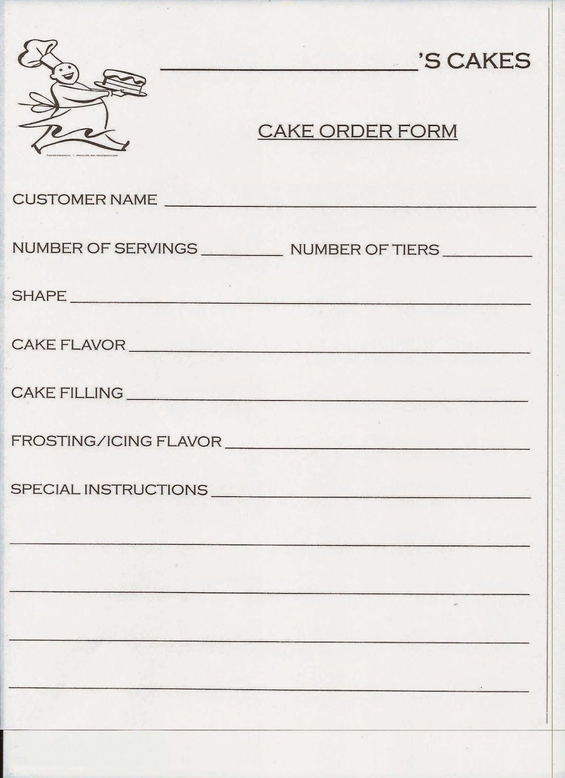 Cake order forms Printable Luxury Spark and All Jake Bakes Cakes Cake order form