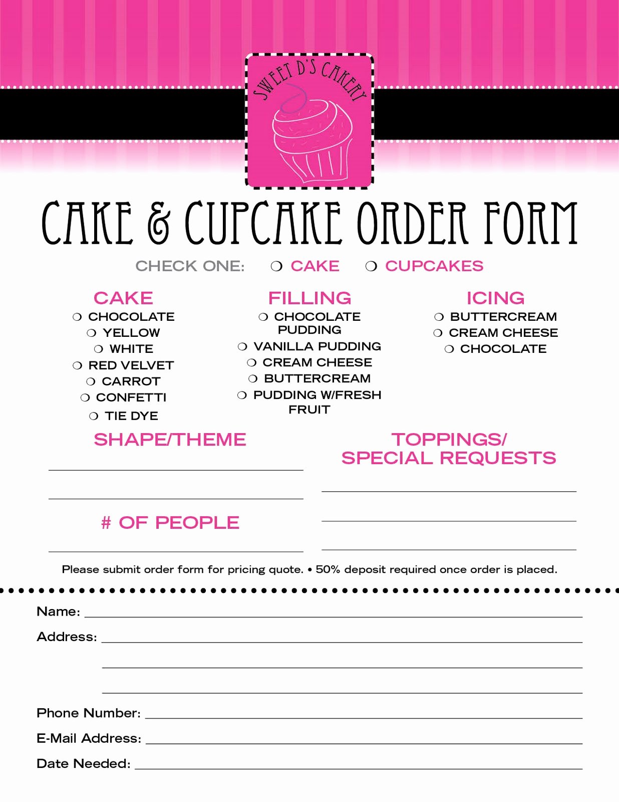 Cake order forms Templates Elegant Sweet D S Cakery Download Our order form Here