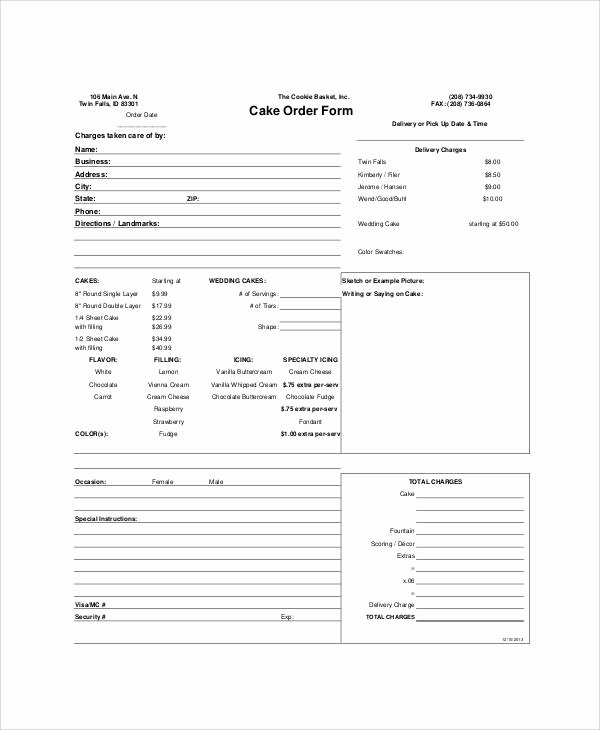 Cake order forms Templates Inspirational Sample Free Printable order form 9 Examples In Word Pdf