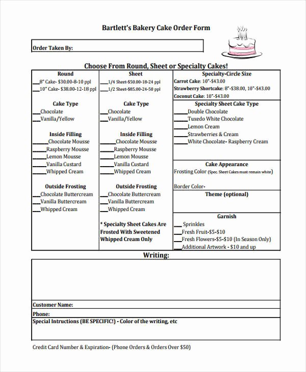 Cake order forms Templates Luxury 10 Cake order forms Free Samples Examples format